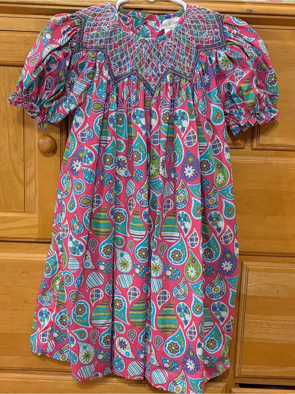 Petit Pomme Colorful (Pink, Green, Blue) Paisley Smocked Bishop Dress Size 3T